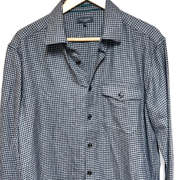 NWOT Ted Baker London Dekker Houndstooth Button Front Shirt Sz 4 L - Picture 5 of 10